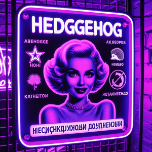 Порно звезда на фиолетовом неоне. Поцентру надпись «ёжик»