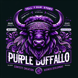 Create a dynamic, powerful, logo for a company called PURPLE BUF...