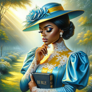 An airbrush oil painting depicts an African American woman with...