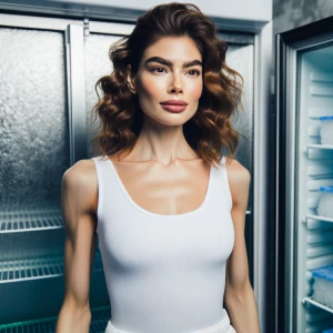 Zendaya wearing a white tank top in a walk-in cooler. The cold a...