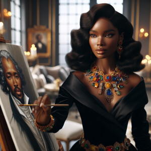 In a high-class, elegantly decorated studio, a very light-skinne...
