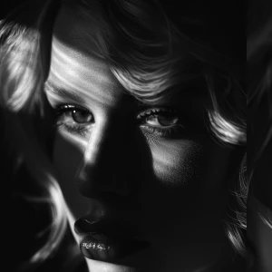 Blonde woman, noir style, ultra-realistic portrait, dramatic sha...