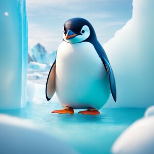 cute cgi 3d penguin standing on top of an iceberg