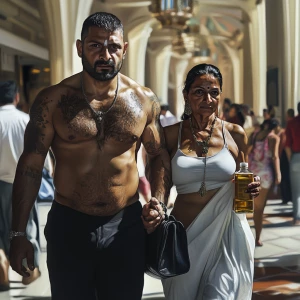 photorealism,realism style,A sweaty tattoed muscular man walkin...
