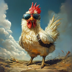 Chicken in retardio meme style