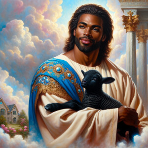 Oil painting of an African-American man resembling Jesus Christ,...