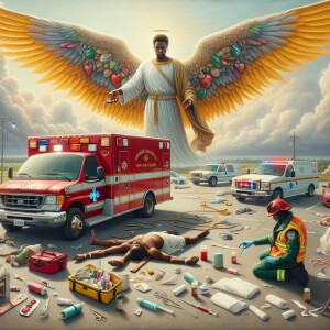 Create a realistic 3D oil painting depicting a scene of emergenc...