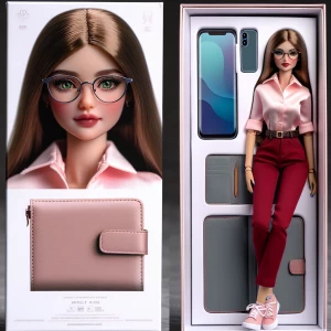 An action figure-style doll of a young woman with fair skin, gre...