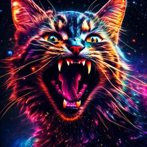 A glitchy cosmic cannibal, swirling with chaotic energy, devouri...