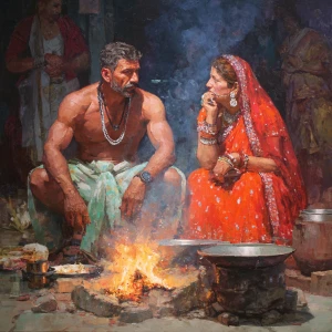 realism, painting.a beefy muscular sweaty criminal gujarati man...