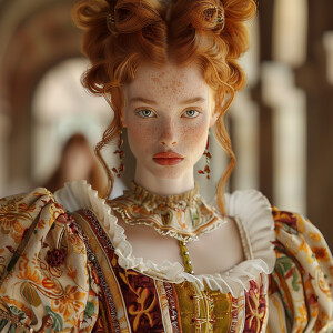 Create a photorealistic image of a light ginger-haired model wal...