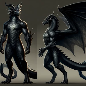 Anthropomorphic female black dragon