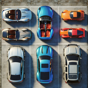 Generate an image depicting six distinct car models in various c...