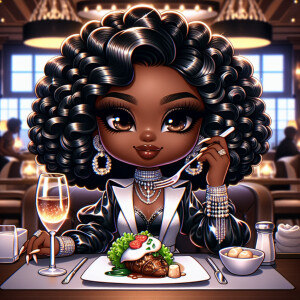 Illustrate a sophisticated Chibi-style character, portraying a m...