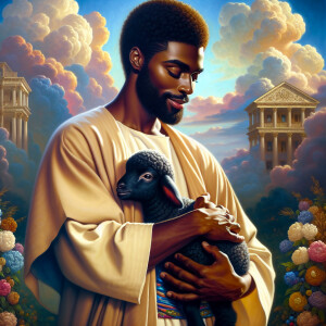 Oil painting of an African-American man resembling Jesus Christ,...