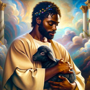 Oil painting of an African-American man resembling Jesus Christ,...