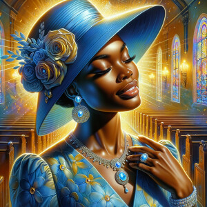 A spiritually enriching illustration portrays an African America...