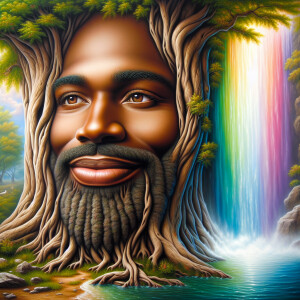 A hyper-realistic 3-D oil painting depicting a tree integrated w...