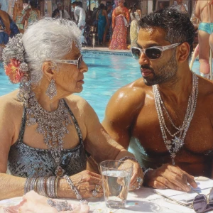 Hyperrealism, art. a punjabi   mother in law, in her late 50s,...