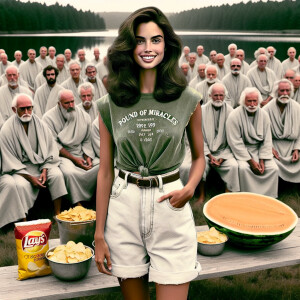 create a film snapshot from 1972 of dozens of dour men standing...