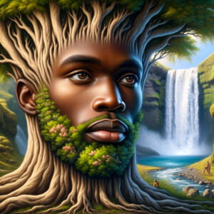 Create a hyper-realistic 3-D oil painting of a tree integrated w...