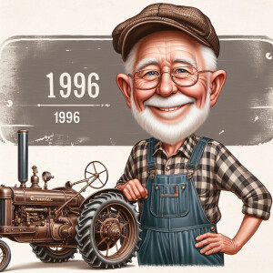 Funny and crazy caricature of a 95 year old American grandpa, ch...
