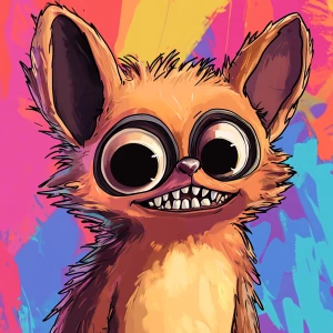 Stylized character portrait of a mischievous designer toy creat...