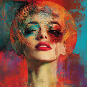 Bold and dynamic, in realistic digital art Abstract Expressionis...