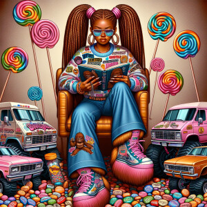 Create a vibrant illustration of a melanin brown skin girl with...