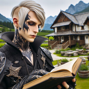 An Aen Elle from the Witcher series in black eldritch armor with...