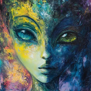 Create an acrylic painting art image of an alien girl characteri...