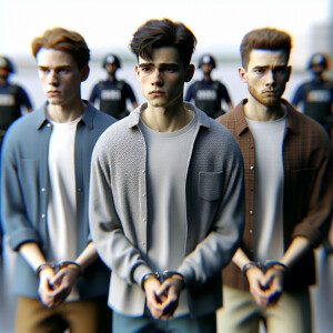 3 male Caucasian teenagers. walk. (((All three teens have their...