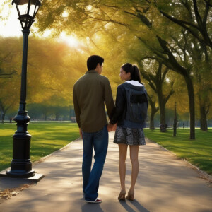 A young couple at a park in 2008. She is shorter with a thicker...
