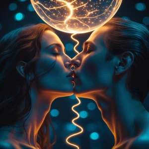 *Orbkiss : *
Cinematic Close-Up — Two spectral figures kiss bene...