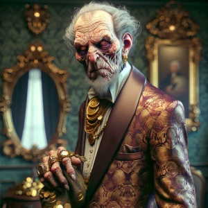 Create a hyper-realistic image of a man personifying extreme cor...