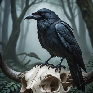 Create a representation of a crow, focusing on its glossy black...