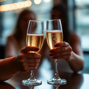 Two glasses clicking with bubbly champagne, cheers