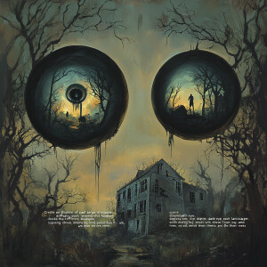 "Create an illustration of a pair of large, disembodied eyeballs...