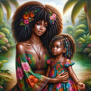 A tender depiction of a Bohemian mother with her child, both sty...