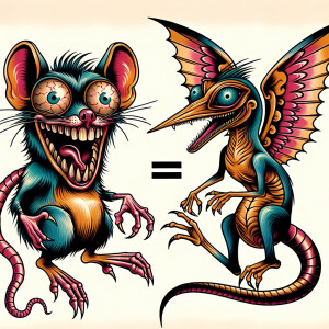 rat fink with wings in an  old school tattoo style