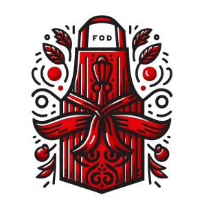 Create a logo for "Red Apron Foods" featuring an image of an apr...