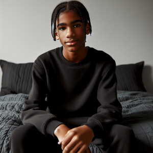 14 yrs old black boy wearing dark black long sleeve sweatshirt a...