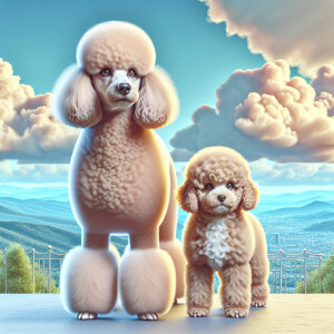 A Female poodle dog with her puppy next to her 3D Photolistic re...