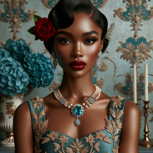 An elegant portrait of a light-skinned African-American Hawaiian...