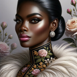 "Create a portrait of an elegant African-American woman with med...