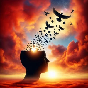 Illustrate the concept of thoughts or memories escaping the mind...