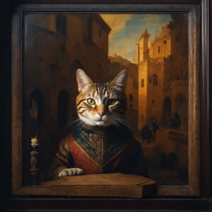 A medieval painting of a cat