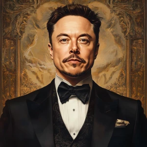 Elon Musk,Create a portrait style picture of him with a mustache...