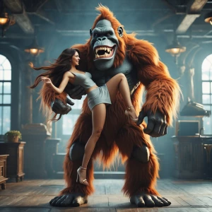 photorealistic. Full body shot. King Kong with big teeth, long f...