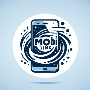 Create a realistic logo with the text "MOBI TIME" and a picture...